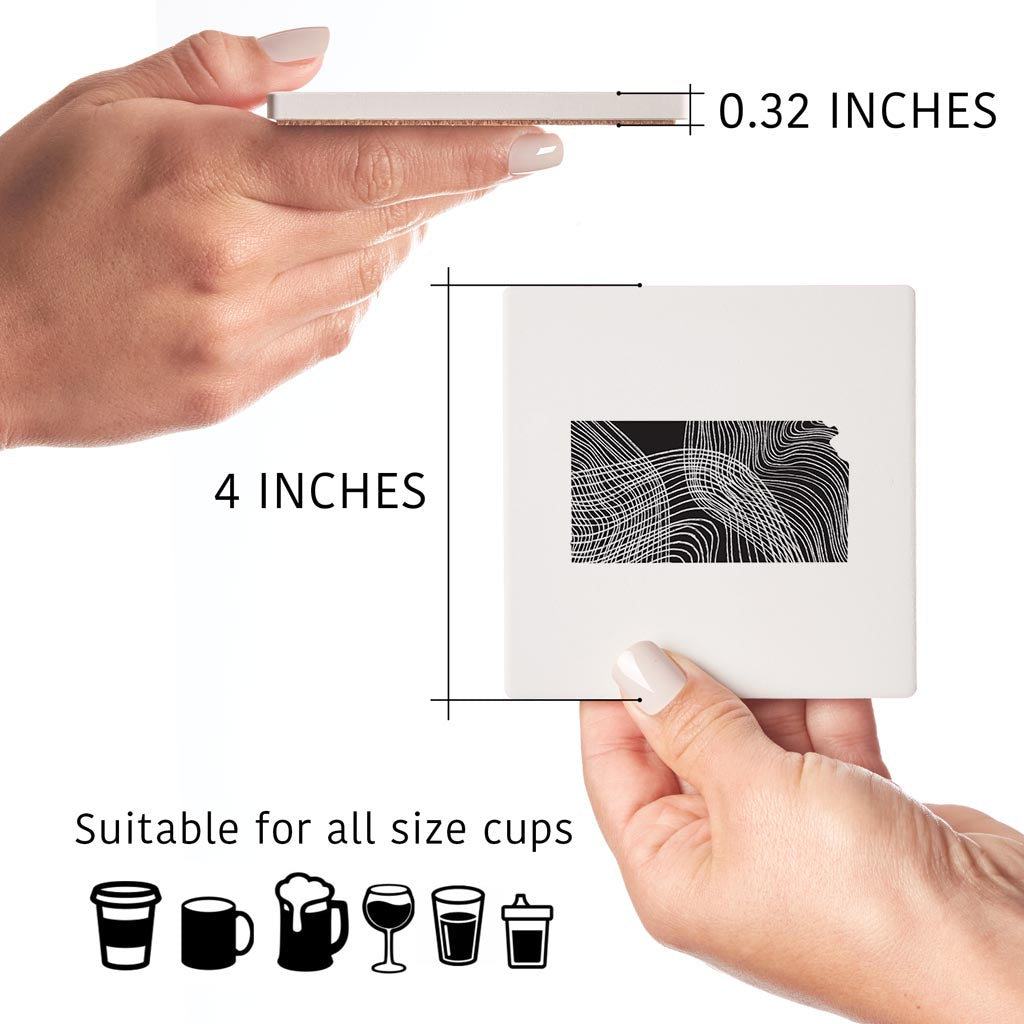 Minimalist B&W Kansas State Shape | Absorbent Coasters | Set of 4 | Min 2
