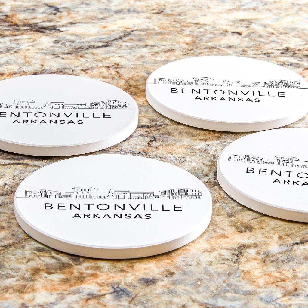 Minimalist B&W Arkansas Bentonville Skyline State | Absorbent Coasters | Set of 4 | Min 2