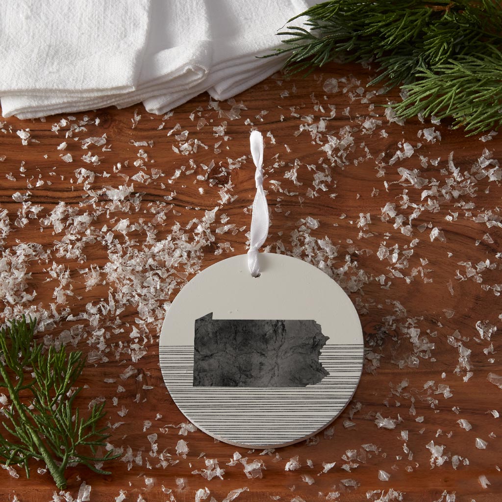 Minimalistic B&W Pennsylvania Shape Straight Lines| Wood Ornament | Eaches | Min 6