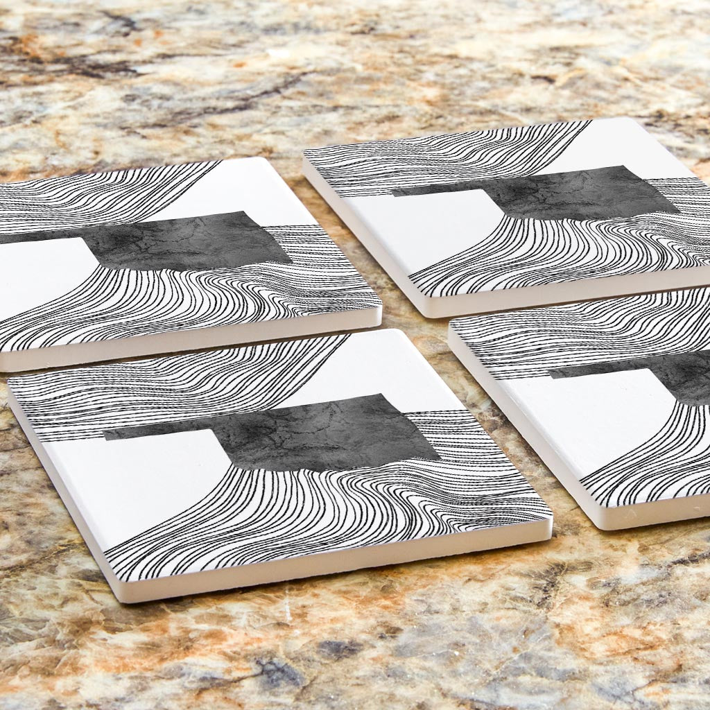 Modern Oklahoma State Shape With Fluid Lines | Absorbent Coasters | Set of 4 | Min 2