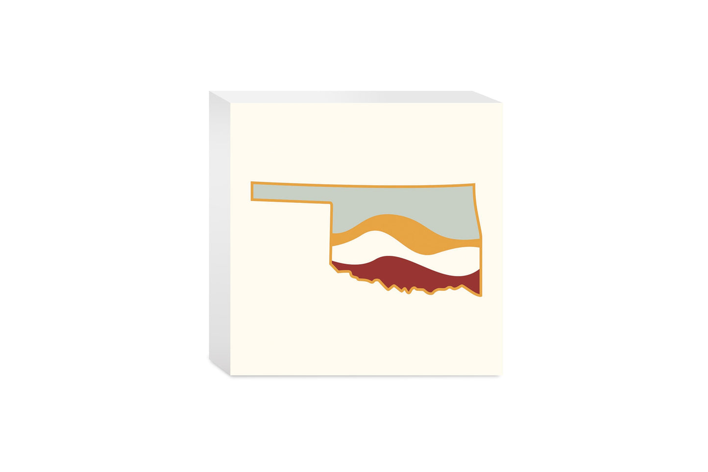 Modern Minimalist Oklahoma Cream Retro State Shape With Hills | Wood Block | Eaches | Min 4