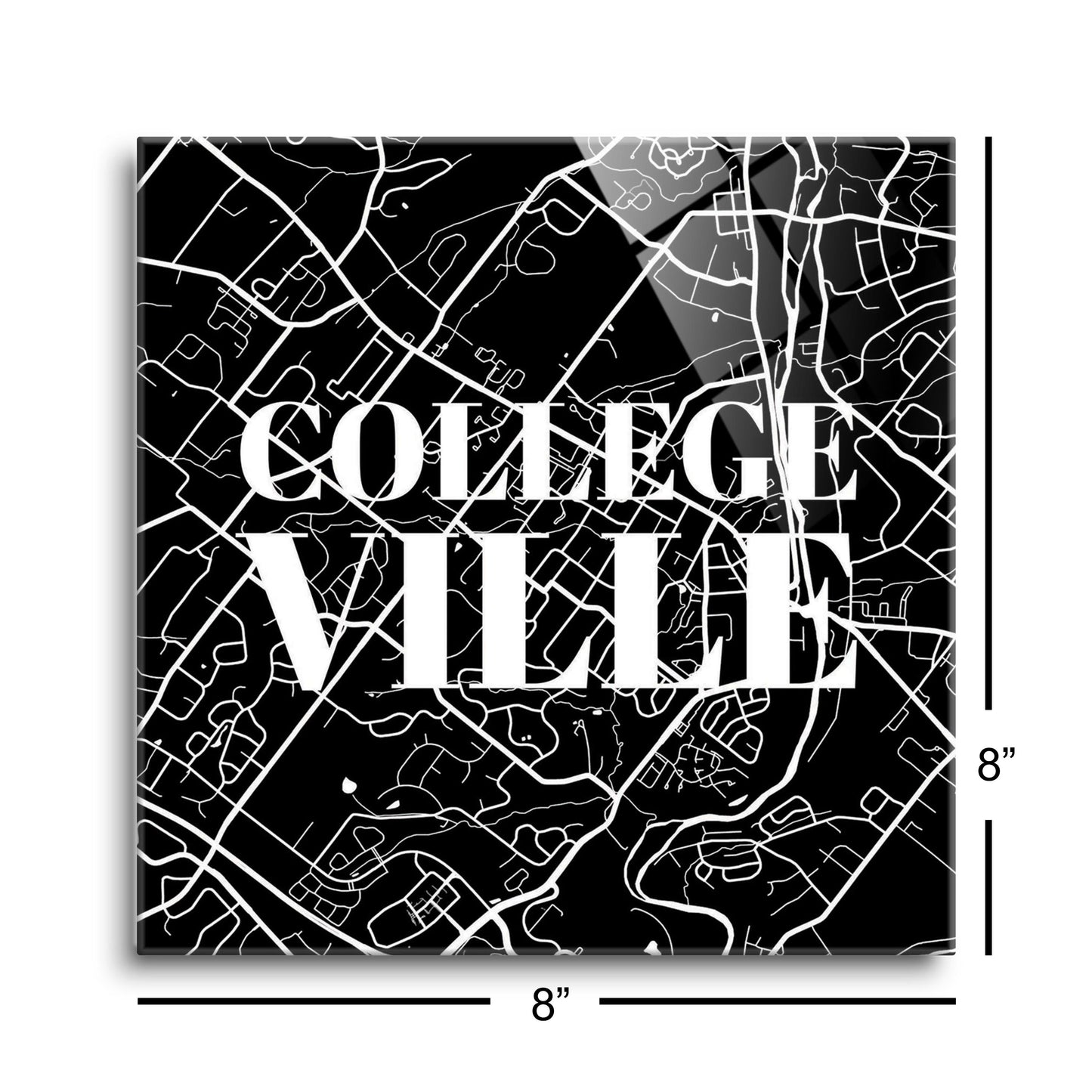 Minimalistic B&W Pennsylvania Collegeville Map | Hi-Def Glass Art | Eaches | Min 2