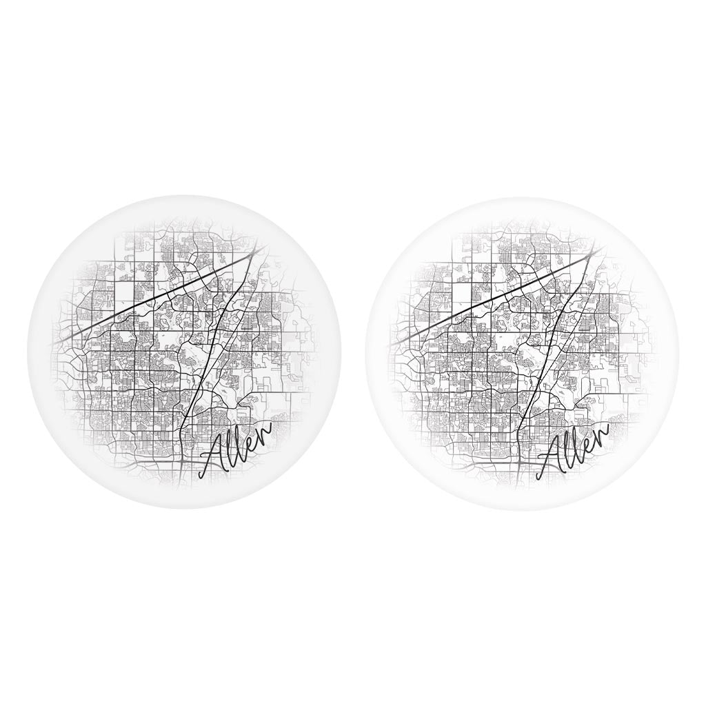 Minimalistic B&W Texas Allen Circle Map | Absorbent Car Coasters | Set of 2 | Min 4