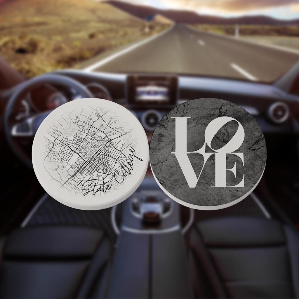 Minimalistic B&W Pennsylvania State College Circle Love| Absorbent Car Coasters | Set of 2 | Min 4