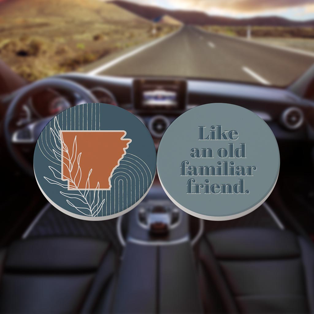 Modern Minimalist Arkansas State Shape Friend| Absorbent Car Coasters | Set of 2 | Min 4