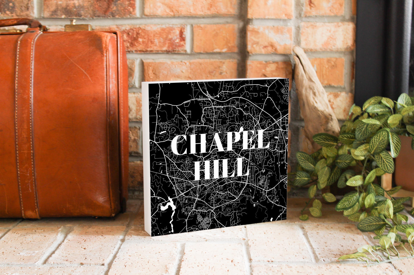 Minimalistic B&W North Carolina Chapel Hill Map | Wood Block | Eaches | Min 2