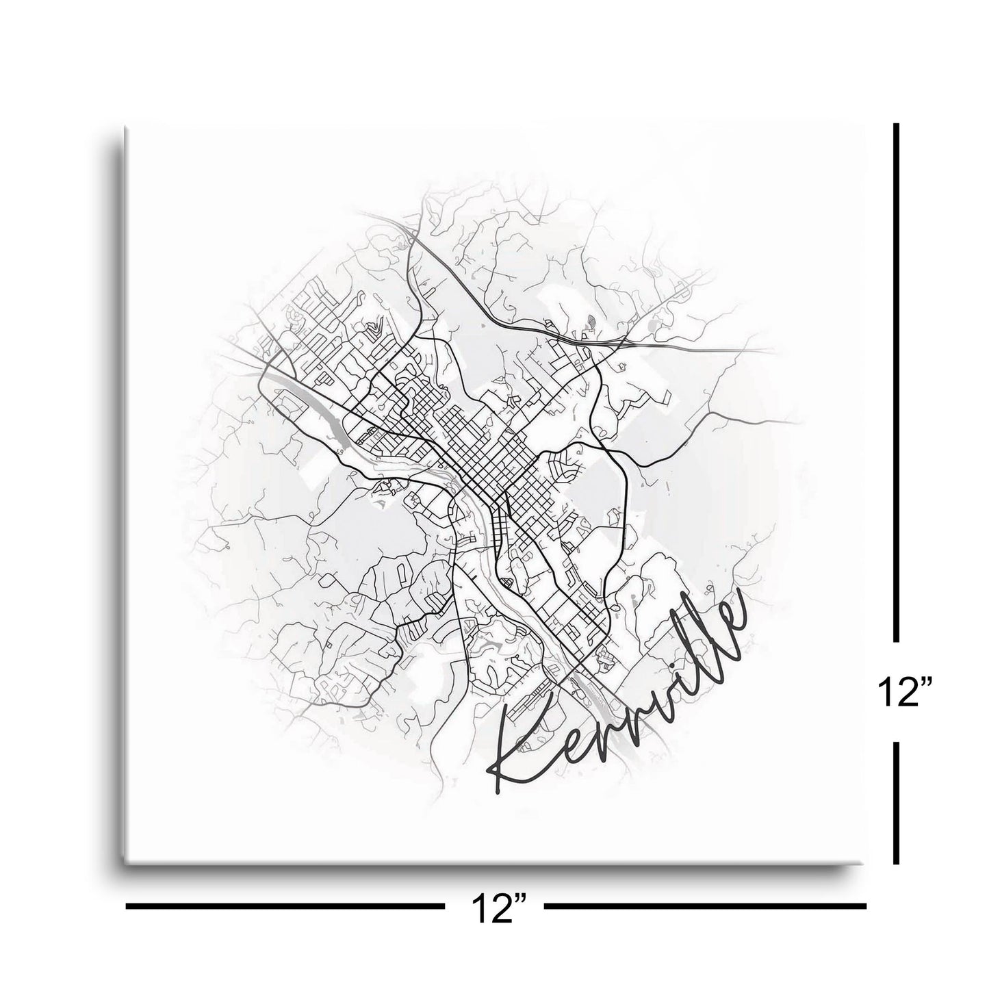 Minimalistic B&W Texas Kerrville Circle Map | Hi-Def Glass Art | Eaches | Min 1