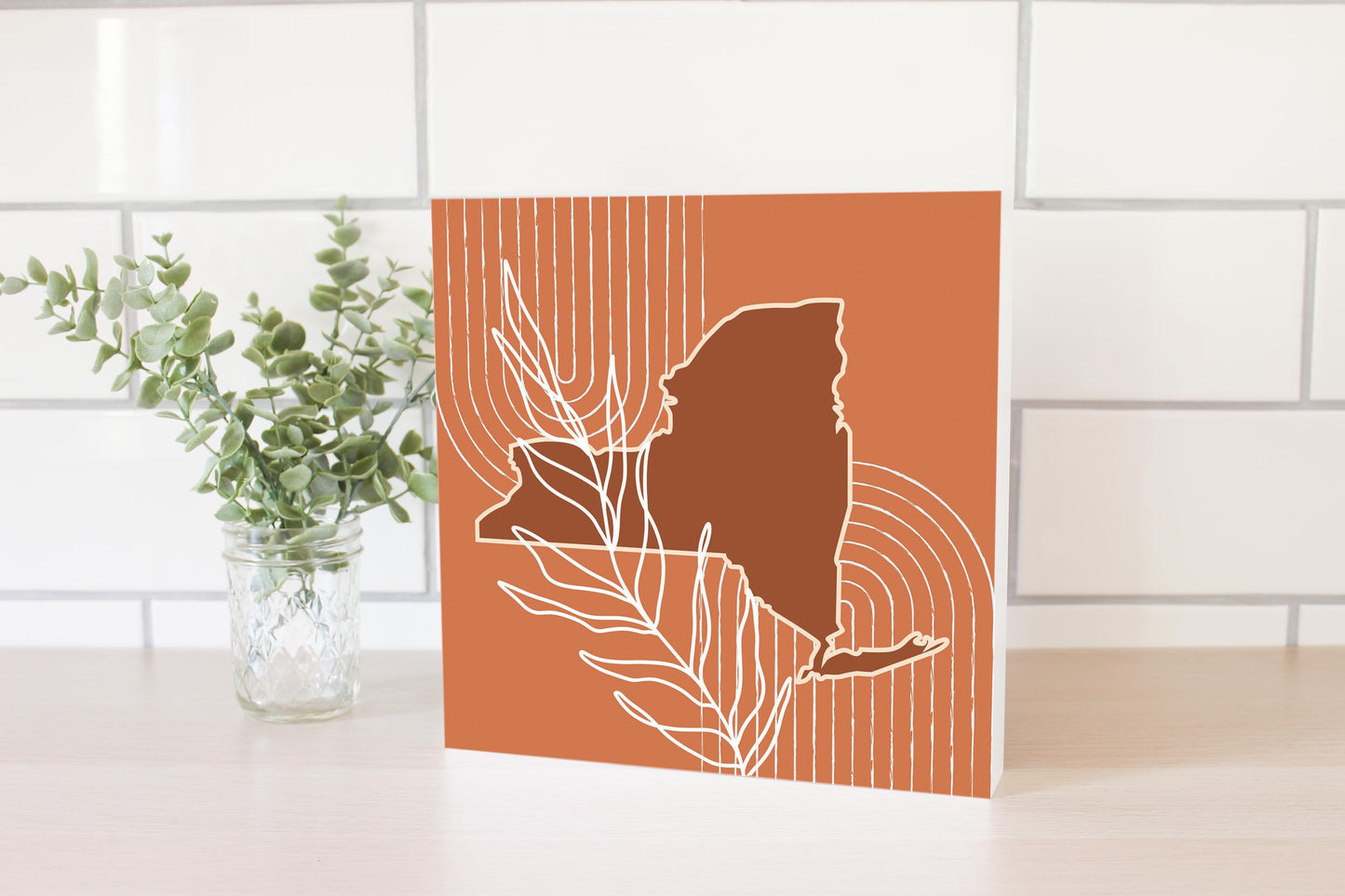 Modern Minimalist New York Shape And Leaf | Wood Block | Eaches | Min 2