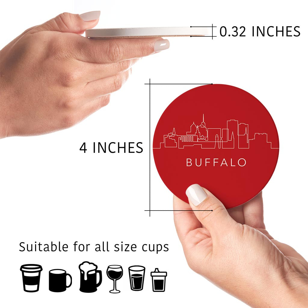Red White And Blue New York Buffalo Skyline| Absorbent Coasters | Set of 4 | Min 2
