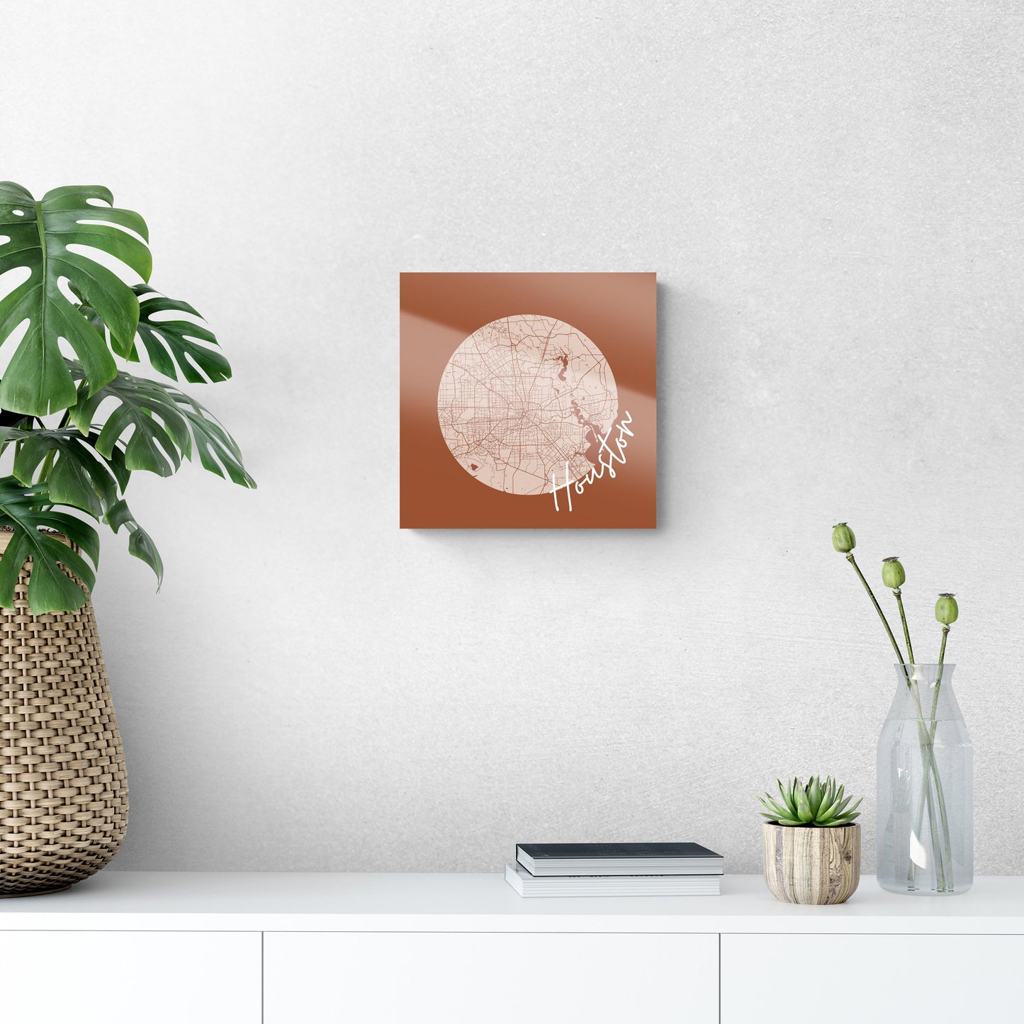 Modern Minimalist Houston Texas Map | Hi-Def Glass Art | Eaches | Min 1