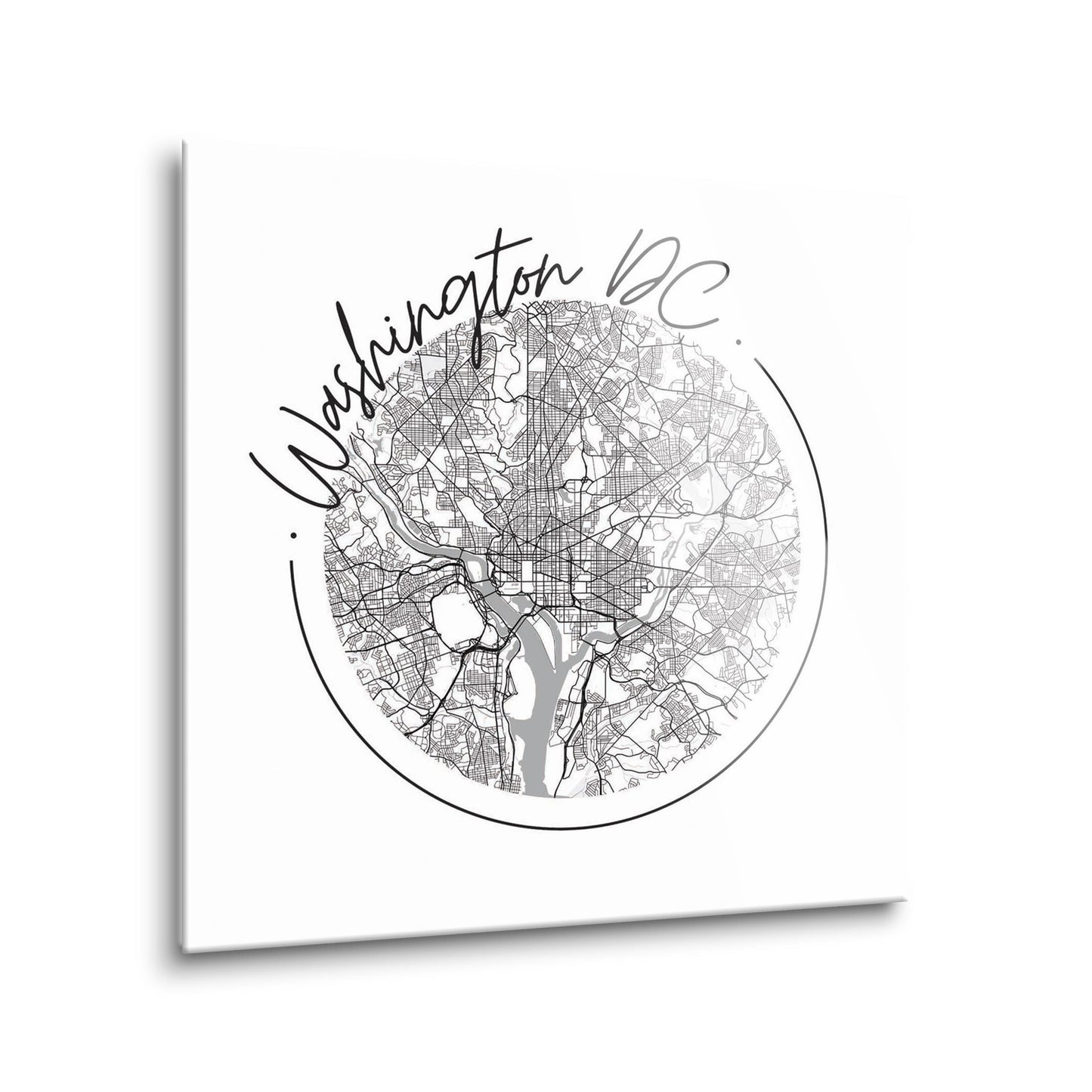 Minimalistic B&W Washington Dc Circle Map | Hi-Def Glass Art | Eaches | Min 2
