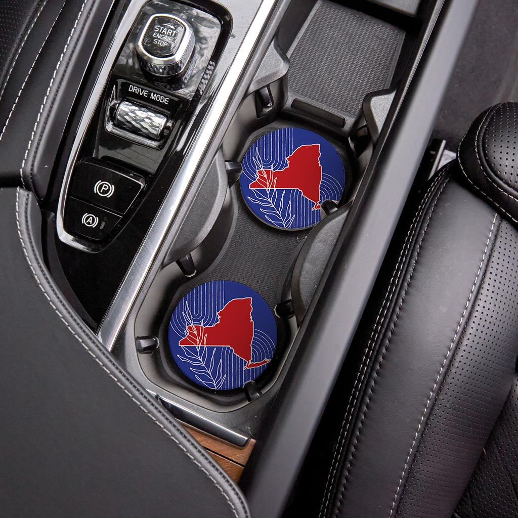 Red White And Blue New York State Retro Thin Lines | Absorbent Car Coasters | Set of 2 | Min 4