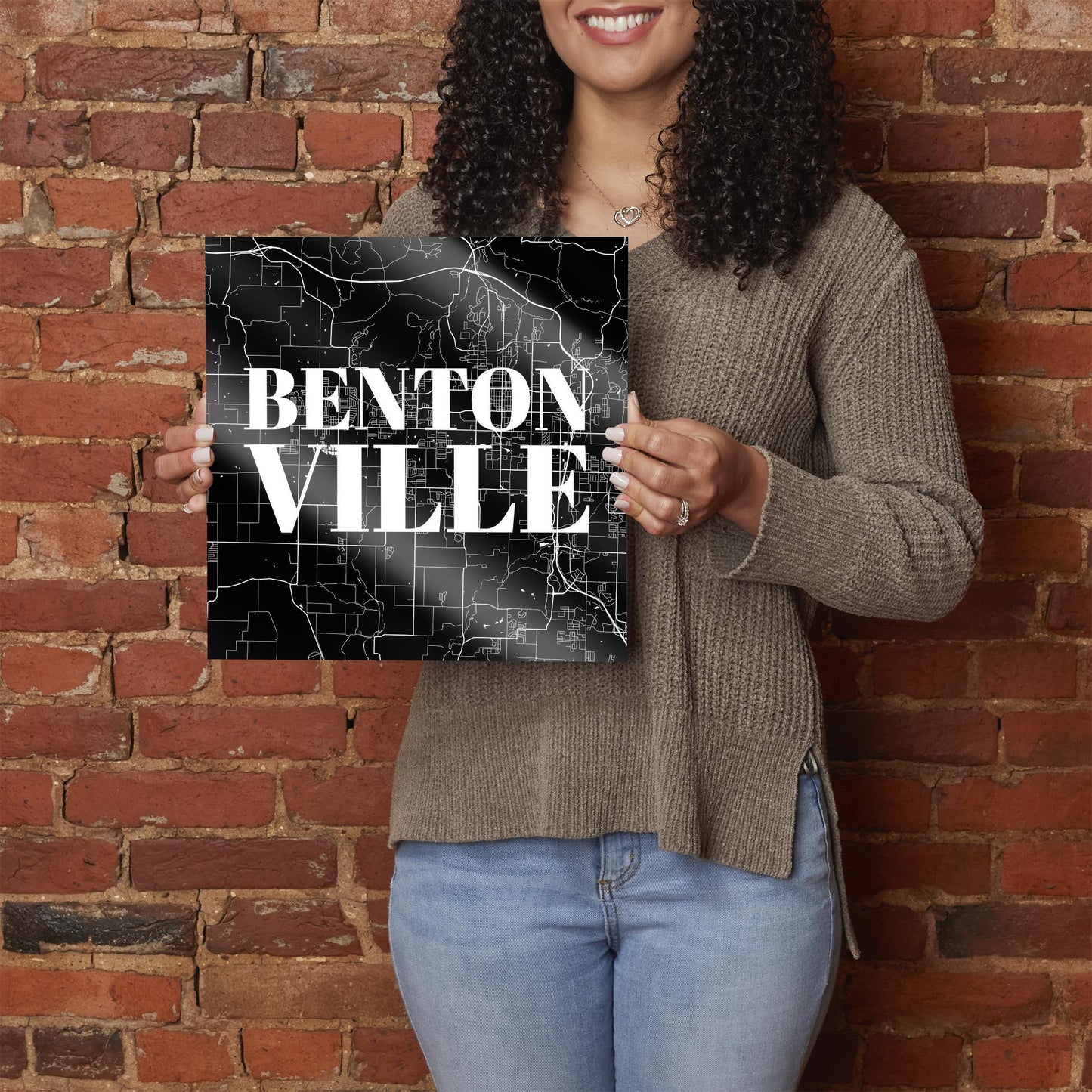Minimalist B&W Arkansas Bentonville Map | Hi-Def Glass Art | Eaches | Min 1