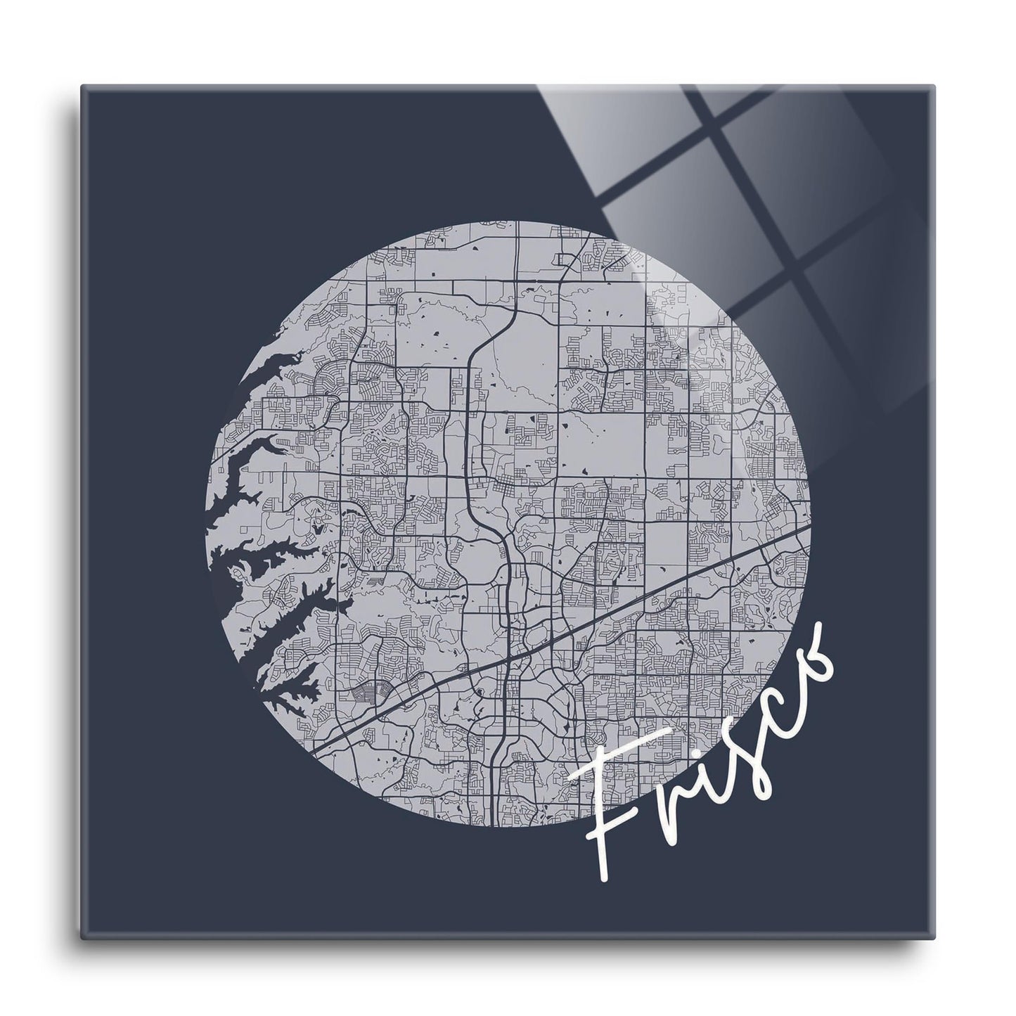 Modern Minimalist Texas Colors Frisco Circle Map | Hi-Def Glass Art | Eaches | Min 1