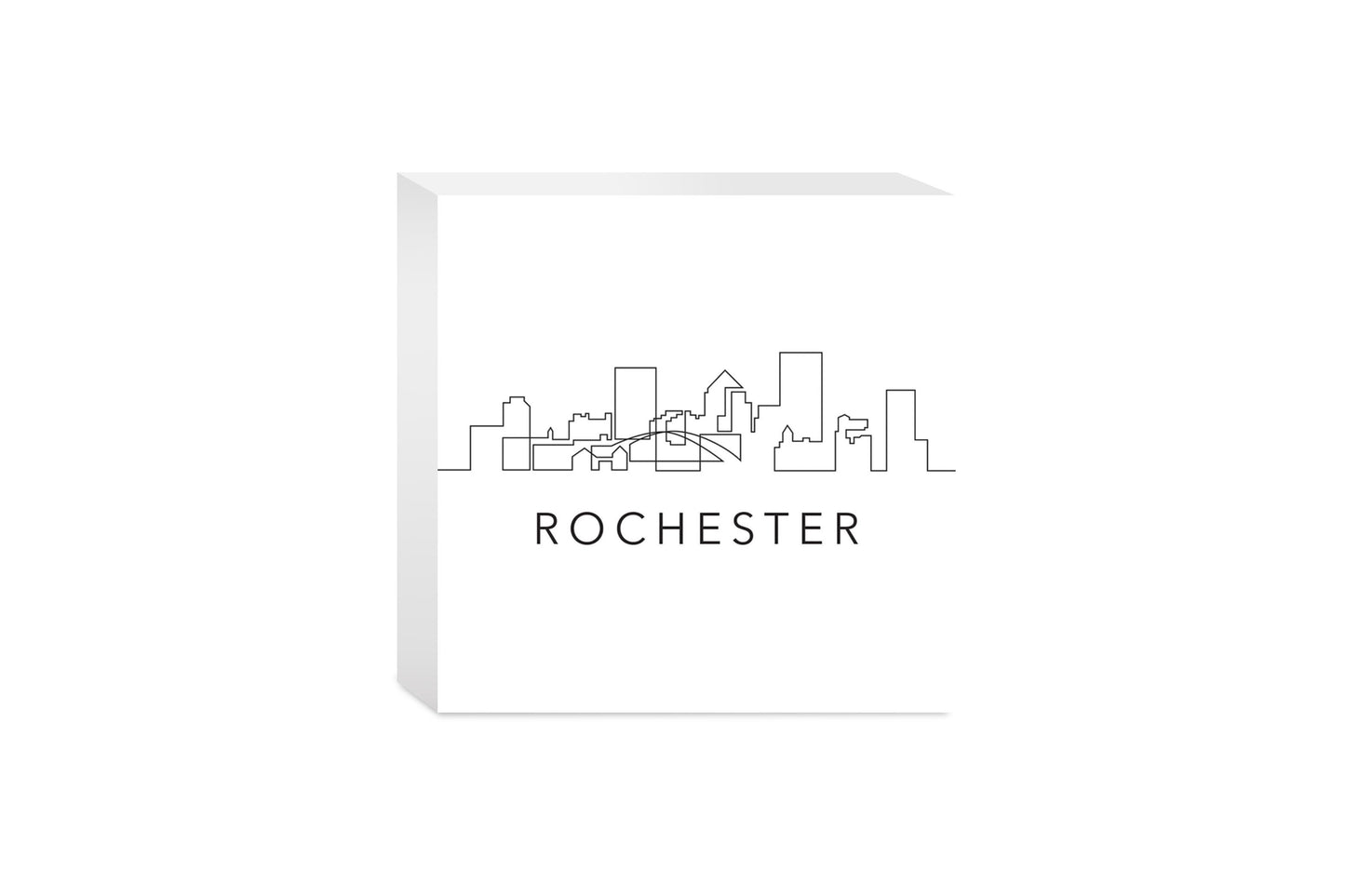 Minimalistic B&W New York Rochester Skyline | Wood Block | Eaches | Min 4
