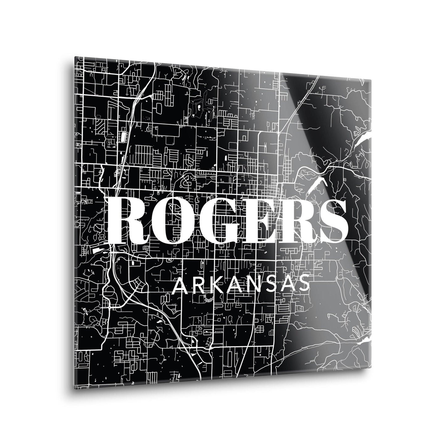 Minimalist B&W Arkansas Rogers Map State | Hi-Def Glass Art | Eaches | Min 2