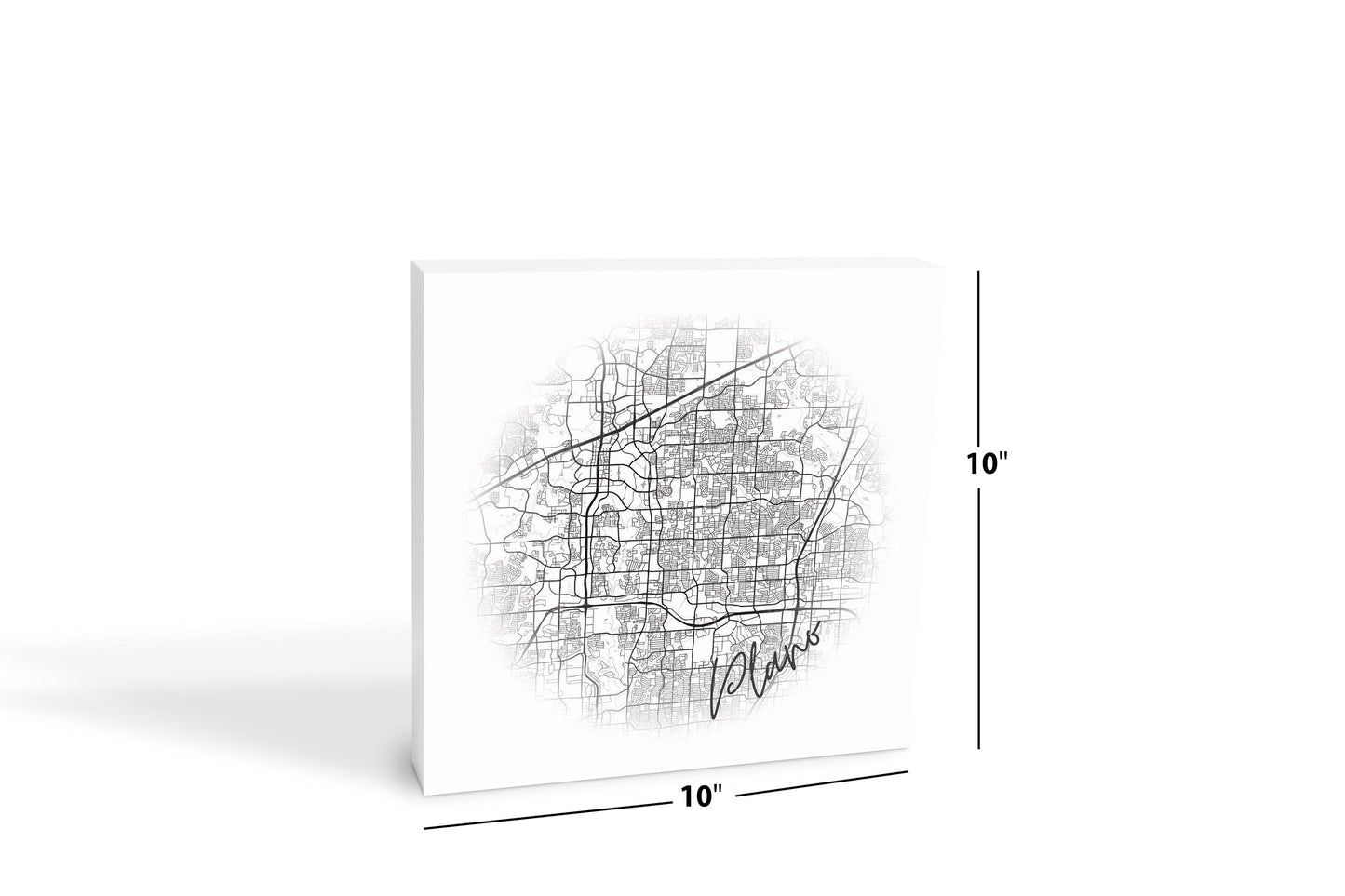 Minimalistic B&W Texas Plano Circle Map | Wood Block | Eaches | Min 2