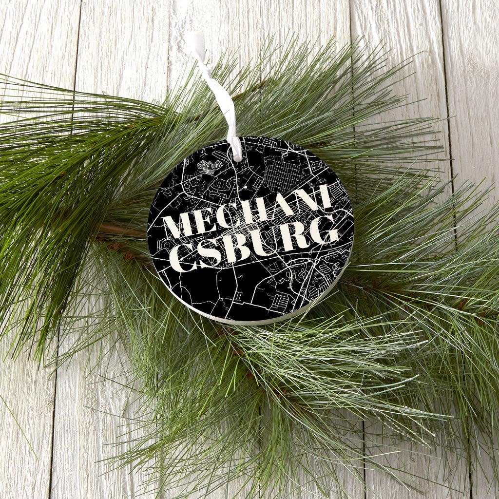 Minimalistic B&W Pennsylvania Mechanicsburg Map| Wood Ornament | Eaches | Min 6