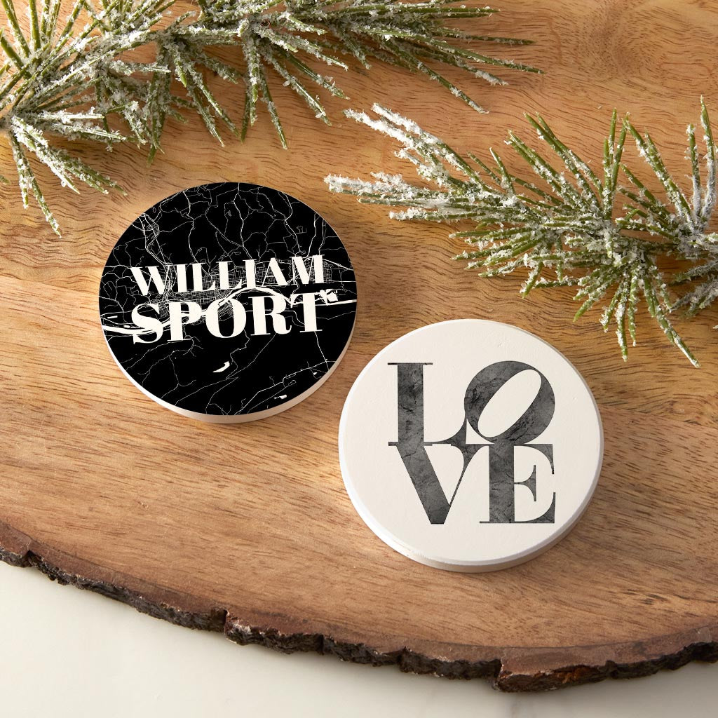 Minimalistic B&W Pennsylvania Williamsport Map Love| Absorbent Car Coasters | Set of 2 | Min 4