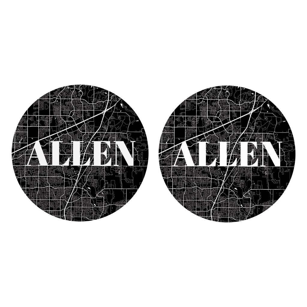 Minimalistic B&W Texas Allen Map | Absorbent Car Coasters | Set of 2 | Min 4