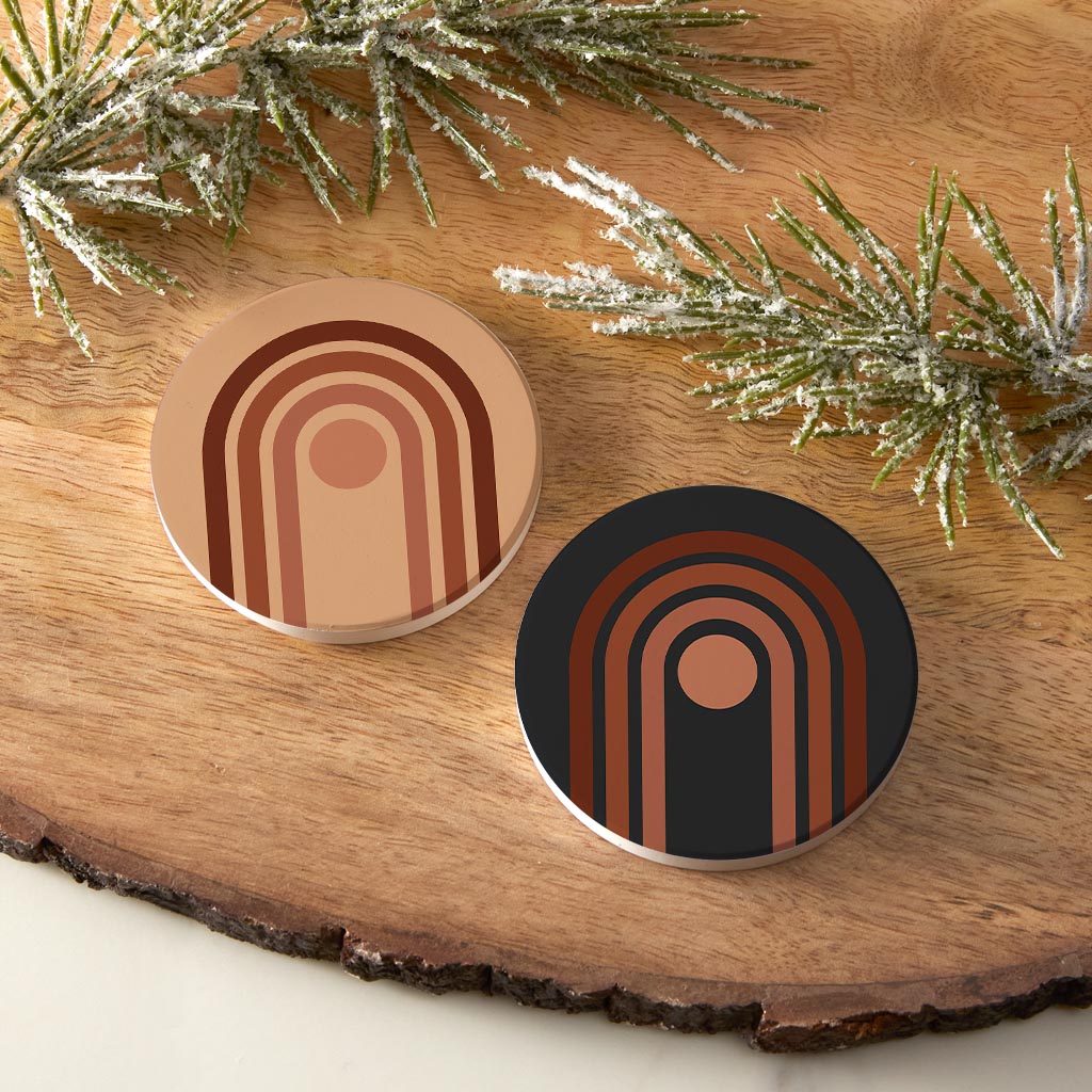 Modern Minimalist Retro Tan Dark Lines| Absorbent Car Coasters | Set of 2 | Min 4