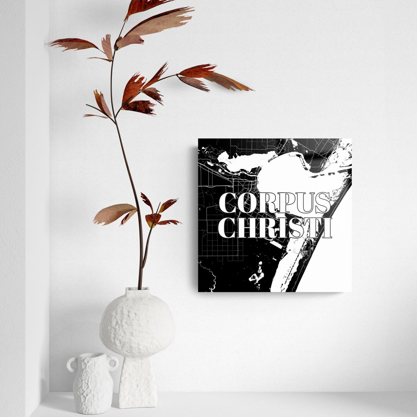 Minimalistic B&W Texas Corpus Christi Map | Hi-Def Glass Art | Eaches | Min 2