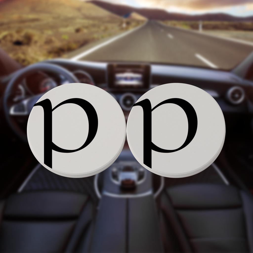 Minimalist Monogram P Circle | Absorbent Car Coasters | Set of 2 | Min 4