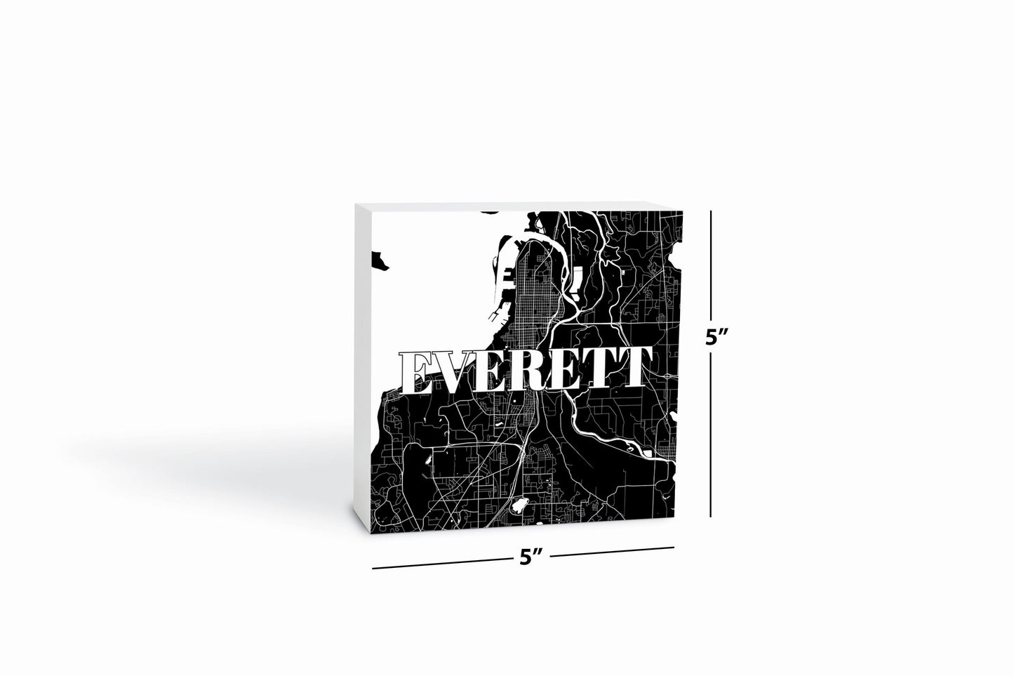 Minimalistic B&W Washington Everett Map| Wood Block | Eaches | Min 4