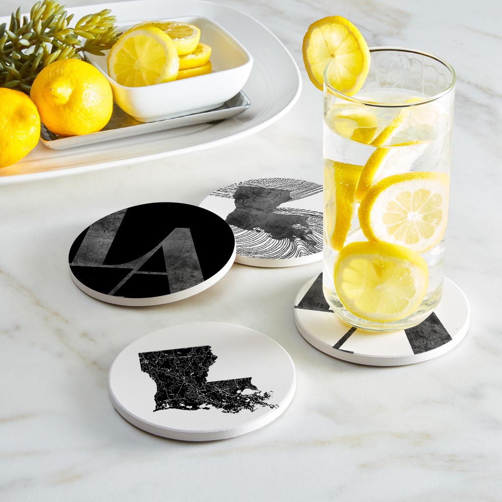 Modern Black White Louisiana Set | Absorbent Coasters | Set of 4 | Min 2