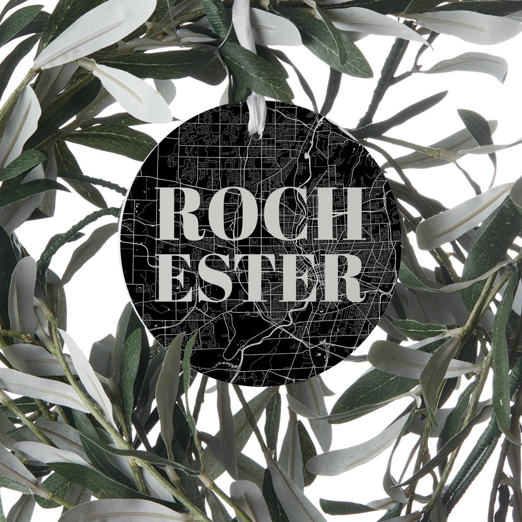 Minimalistic B&W New York Rochester Map | Wood Ornament | Eaches | Min 6