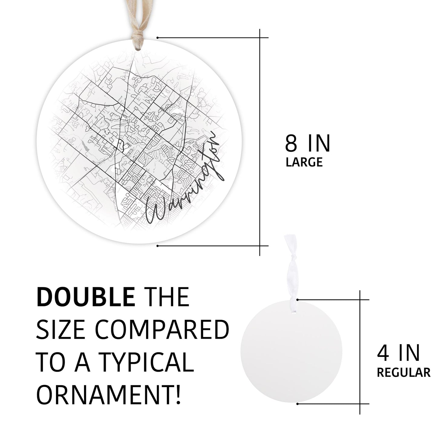 Minimalistic B&W Pennsylvania Warrington Circle Map | Wood Ornament | Eaches | Min 1