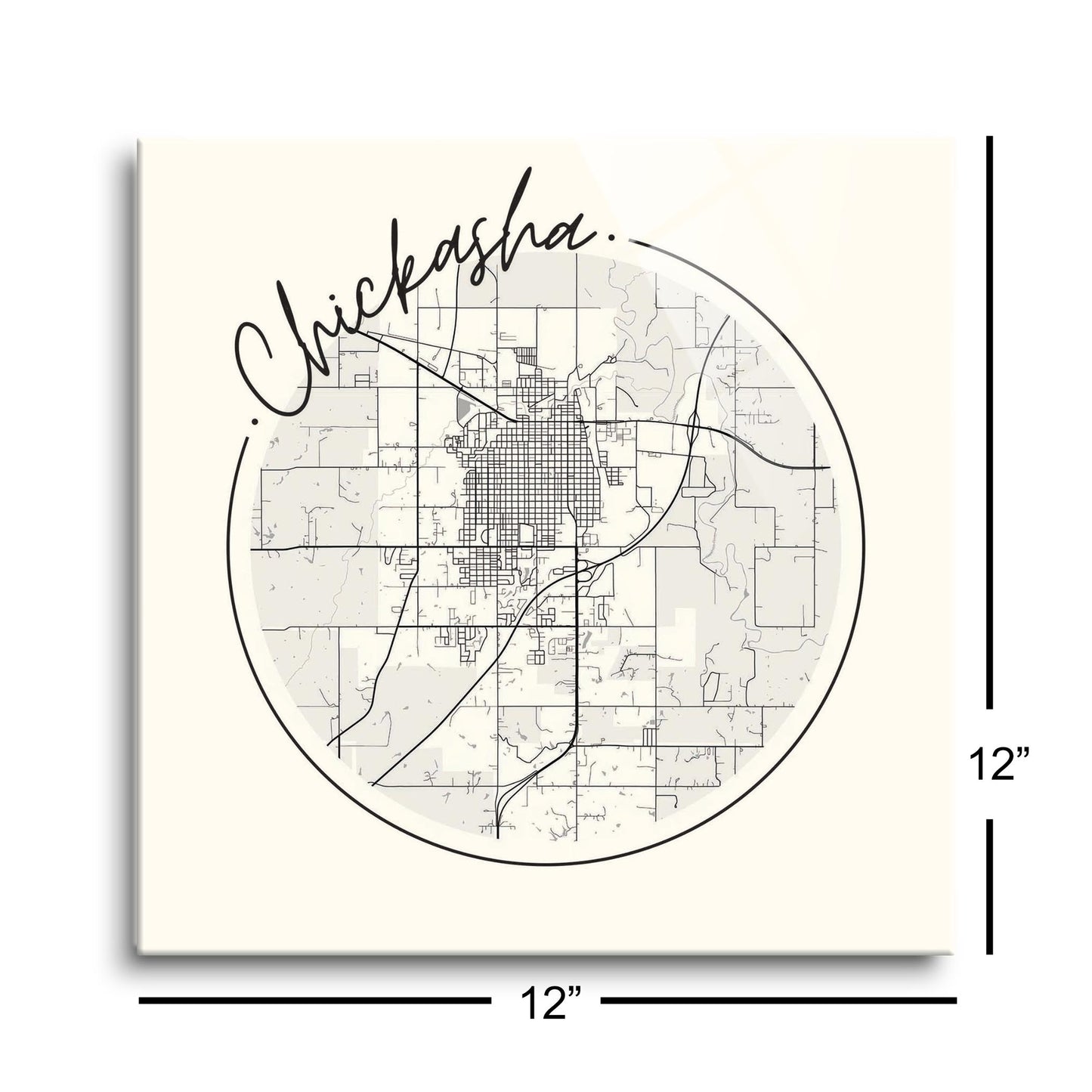 Modern Minimalist Oklahoma Chickasha Map| Hi-Def Glass Art | Eaches | Min 1