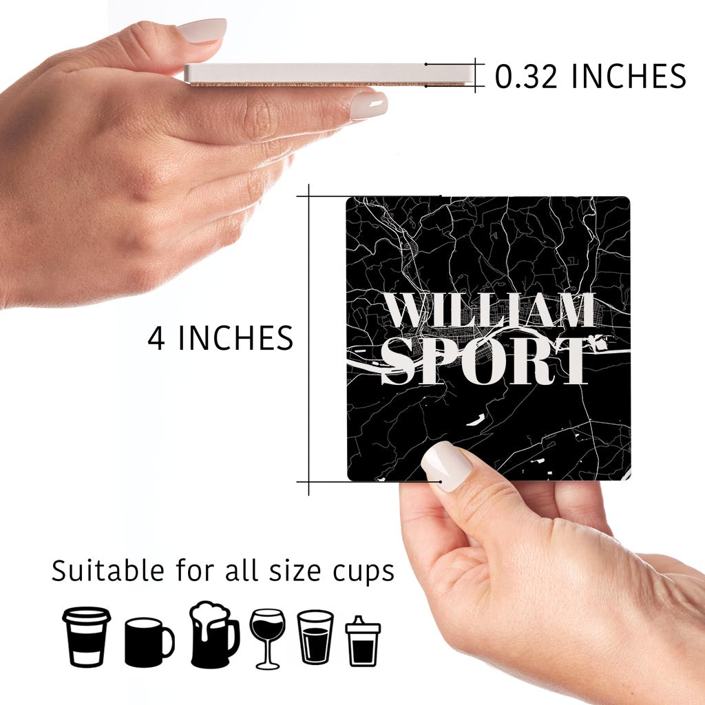 Minimalistic B&W Pennsylvania Williamsport Map | Absorbent Coasters | Set of 4 | Min 2