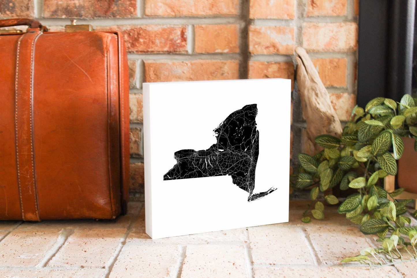 Minimalistic B&W New York State With Map | Wood Block | Eaches | Min 2