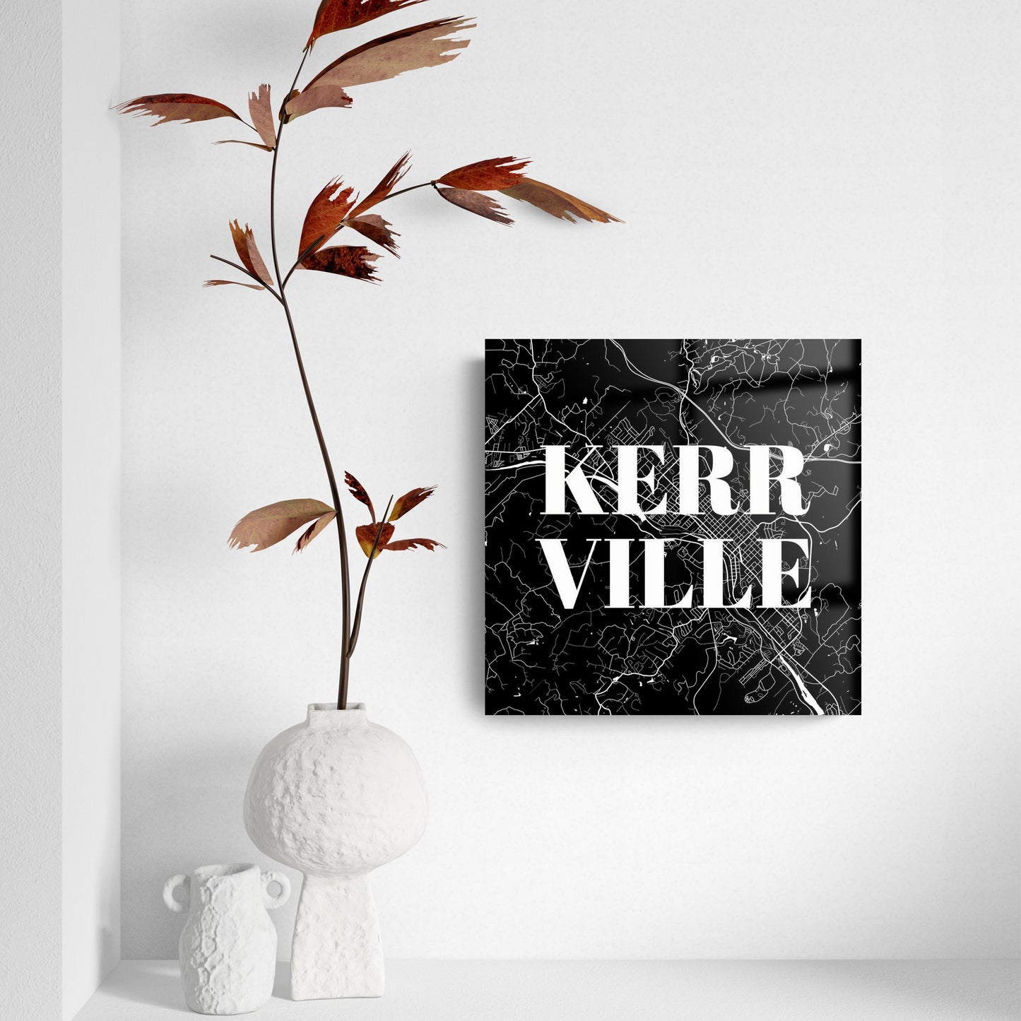 Minimalistic B&W Texas Kerrville Map | Hi-Def Glass Art | Eaches | Min 2