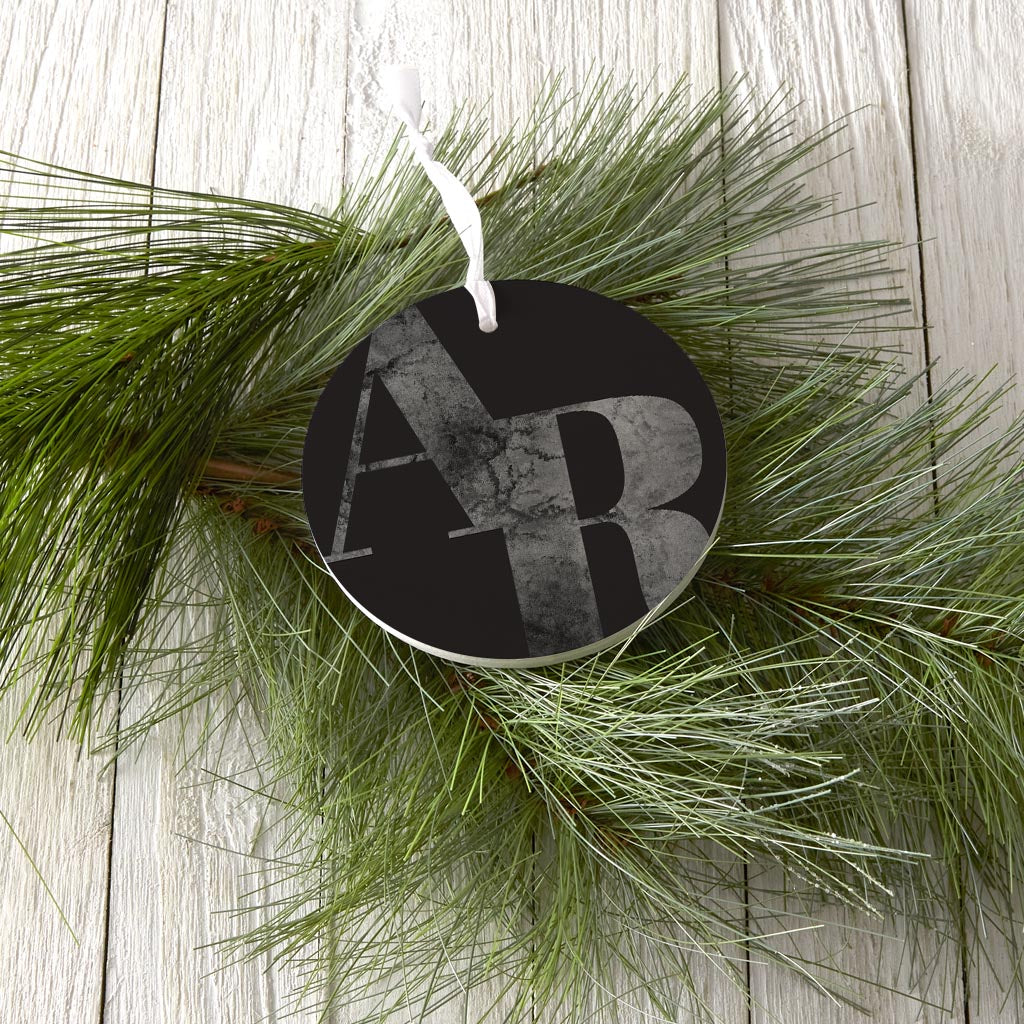 B&W Minimalist Arkansas Black Initials | Wood Ornament | Eaches | Min 6
