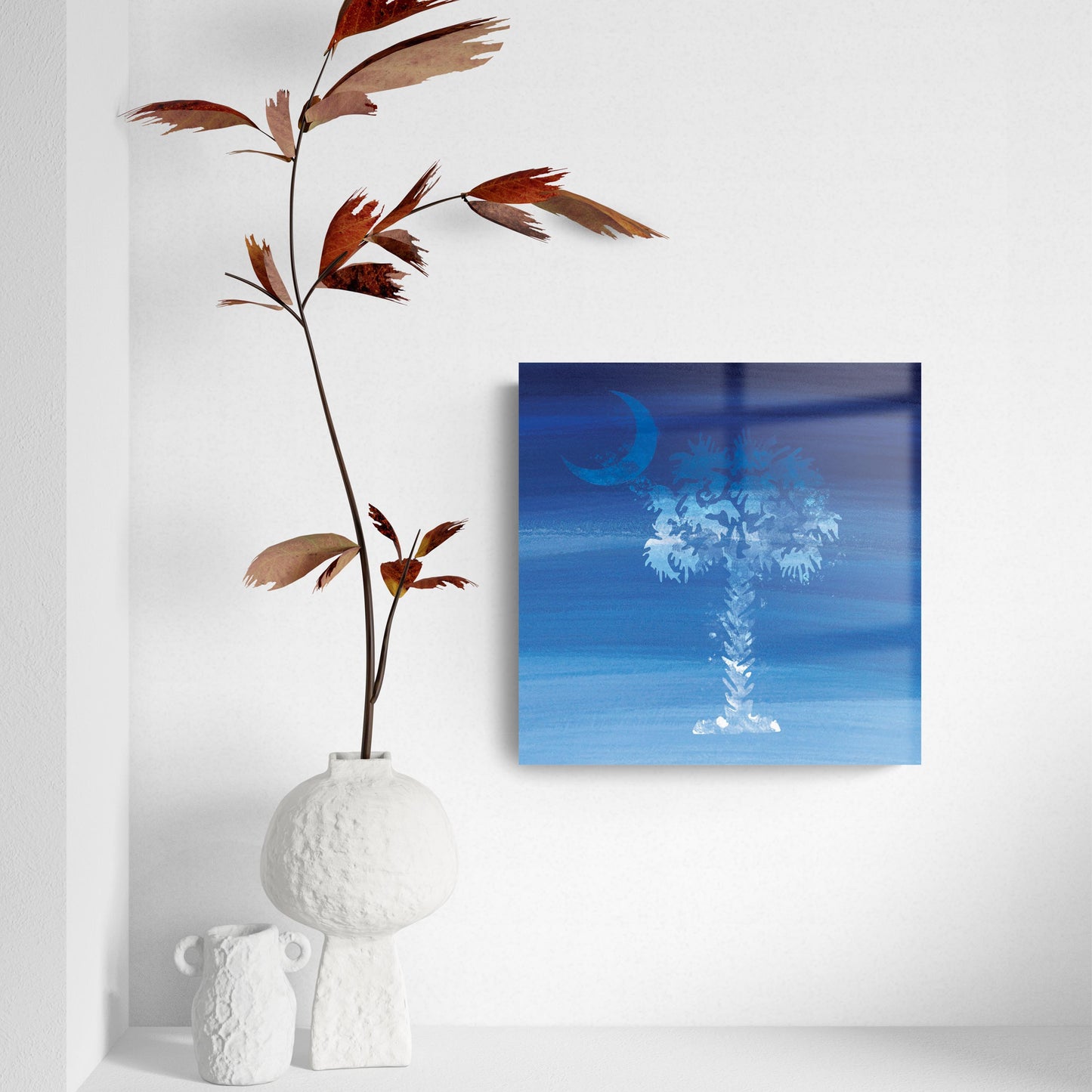 South Carolina Blue Water Color Palm Trees | Hi-Def Glass Art | Eaches | Min 2