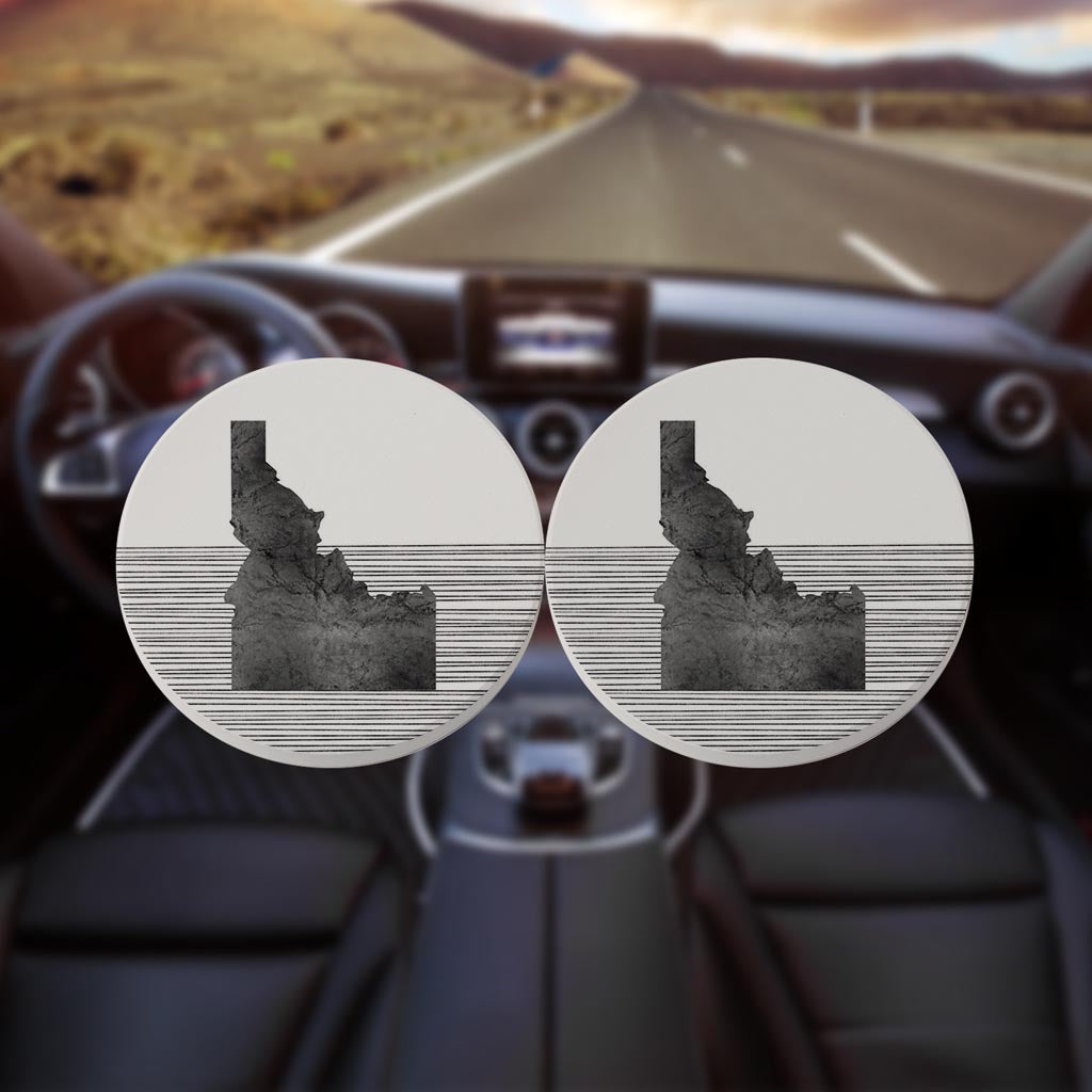 Minimalist B&W Idaho State With Straight Lines | Absorbent Car Coasters | Set of 2 | Min 4
