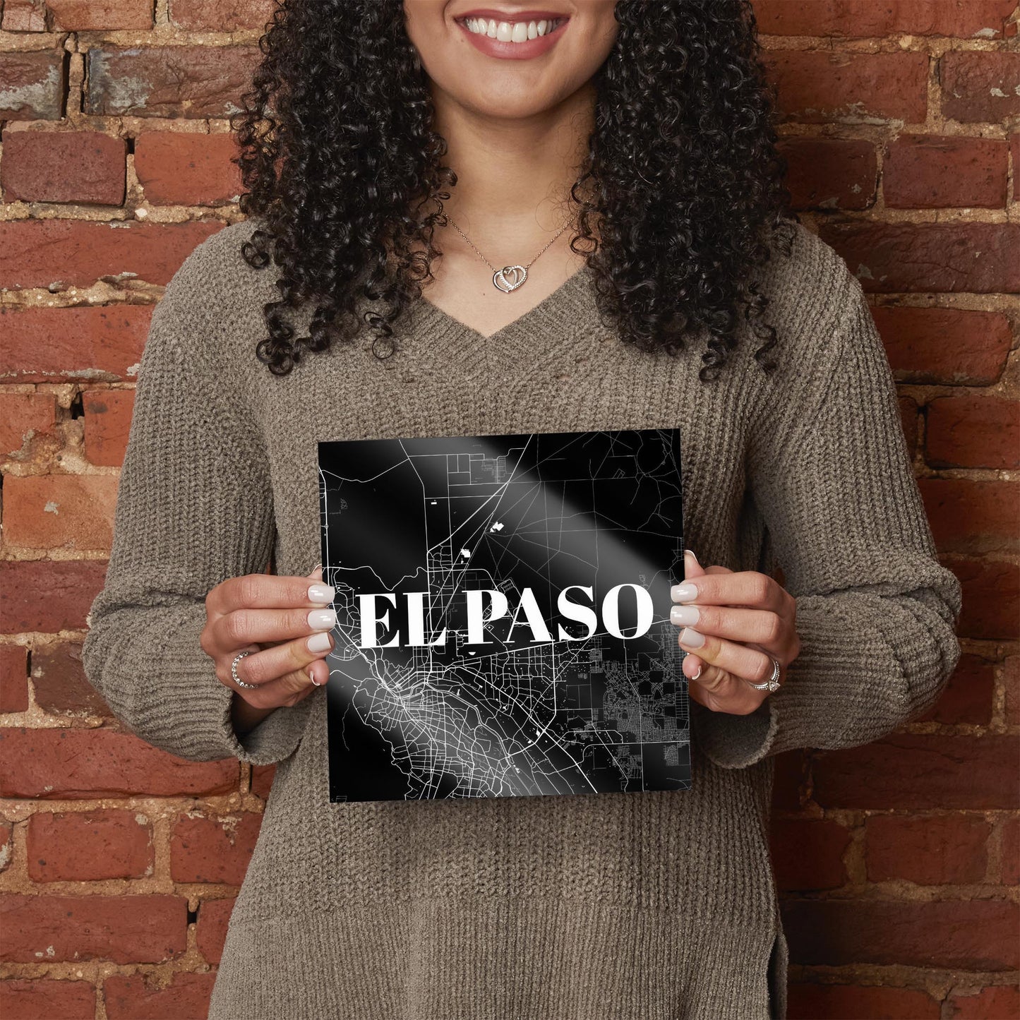 Minimalistic B&W Texas El Paso Map | Hi-Def Glass Art | Eaches | Min 2