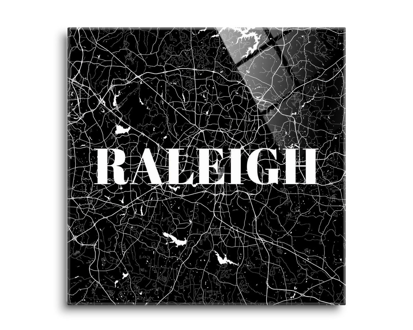 Minimalistic B&W North Carolina Raleigh Map | Hi-Def Glass Art | Eaches | Min 2