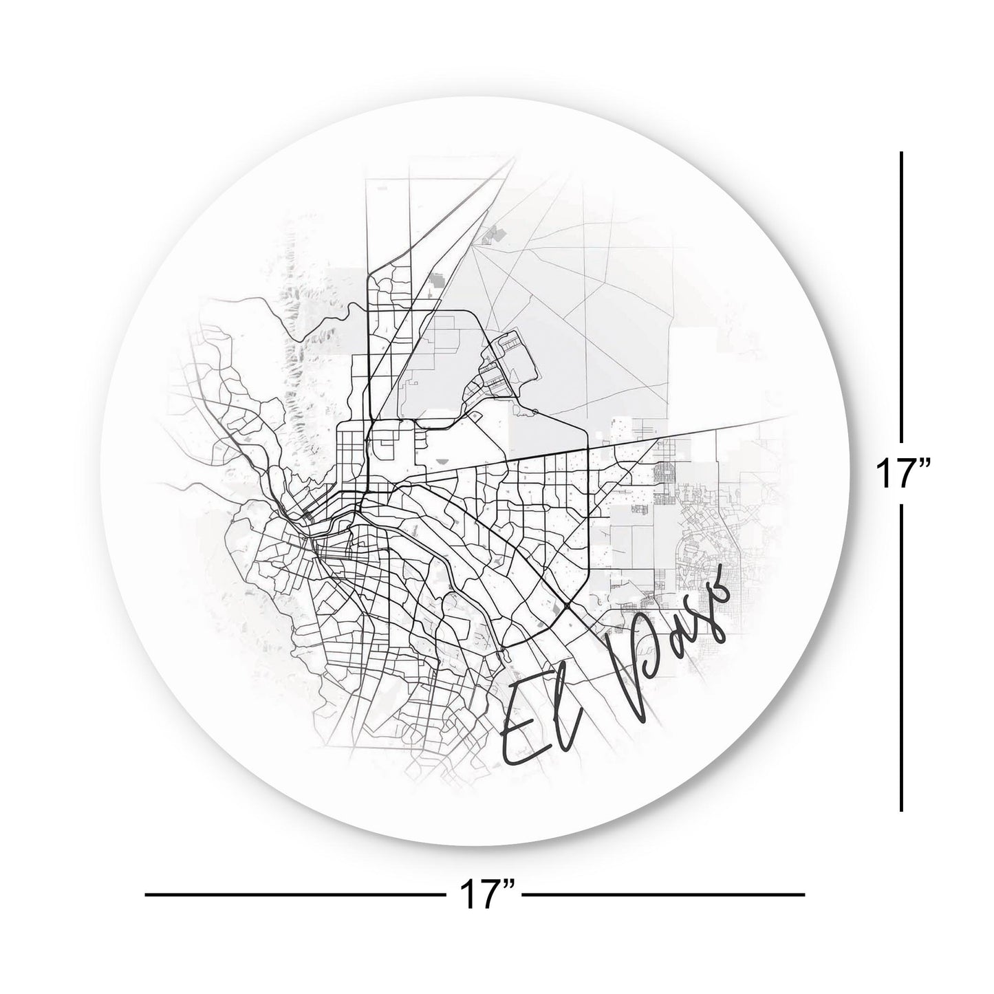 Minimalistic B&W Texas El Paso Circle Map | Wood Sign | Eaches | Min 1