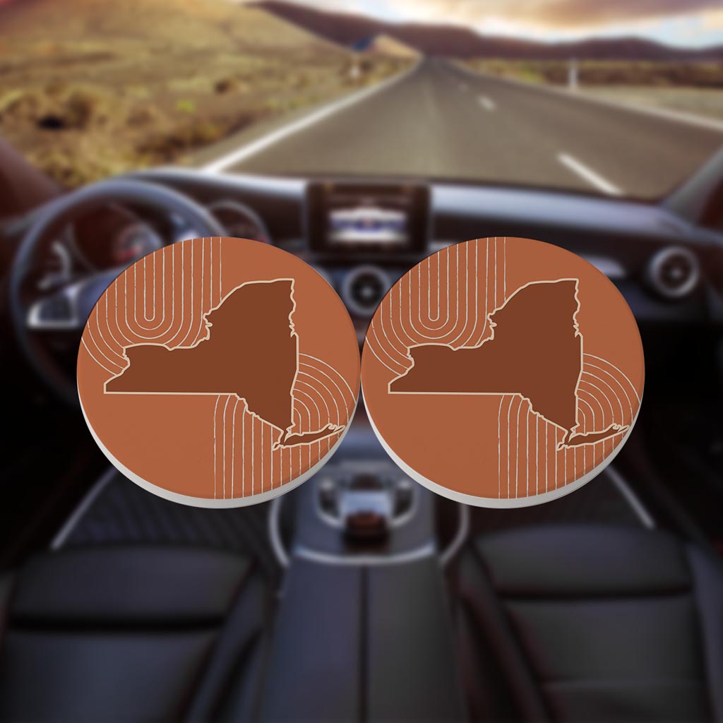 Modern Minimalistic New York Retro Thin Line | Absorbent Car Coasters | Set of 2 | Min 4