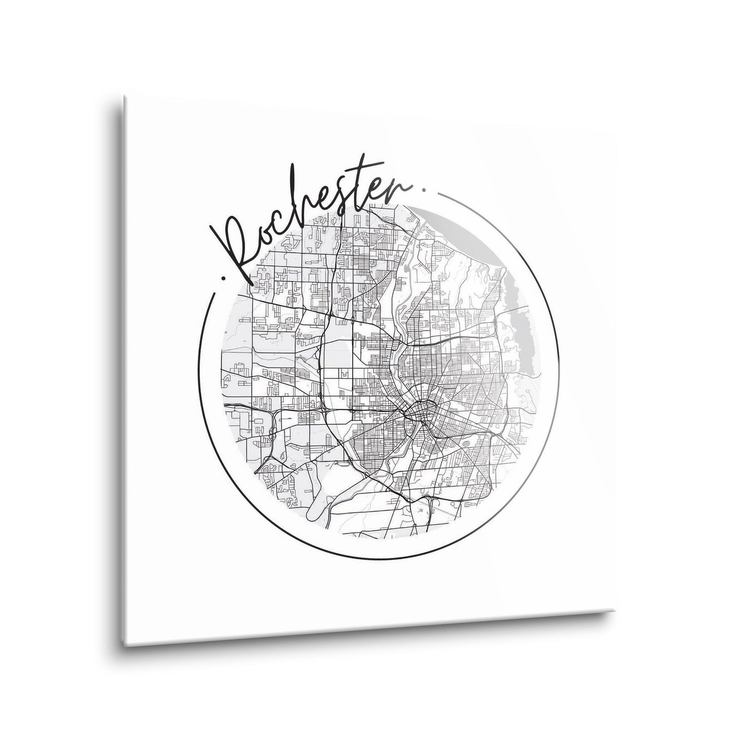 Minimalistic B&W New York Rochester Circle Map | Hi-Def Glass Art | Eaches | Min 1