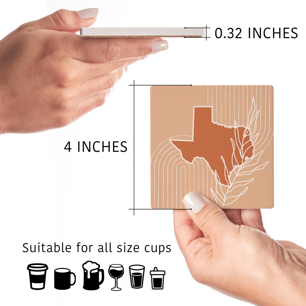 Modern Minimalist Texas State Shape With Leaf | Absorbent Coasters | Set of 4 | Min 2