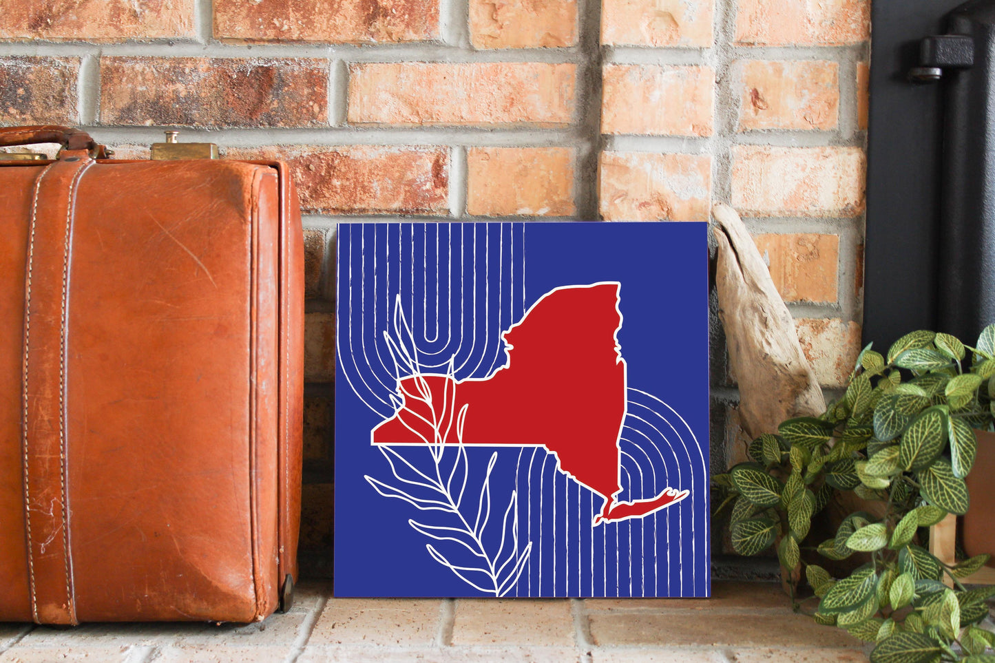Red White And Blue New York State Retro Thin Lines | Wood Sign | Eaches | Min 2