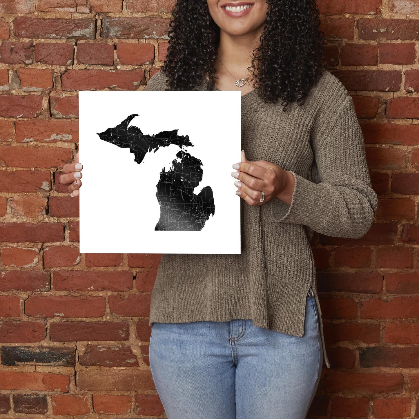 Minimalistic B&W Michigan Map Petoskey Star | Hi-Def Glass Art | Eaches | Min 1