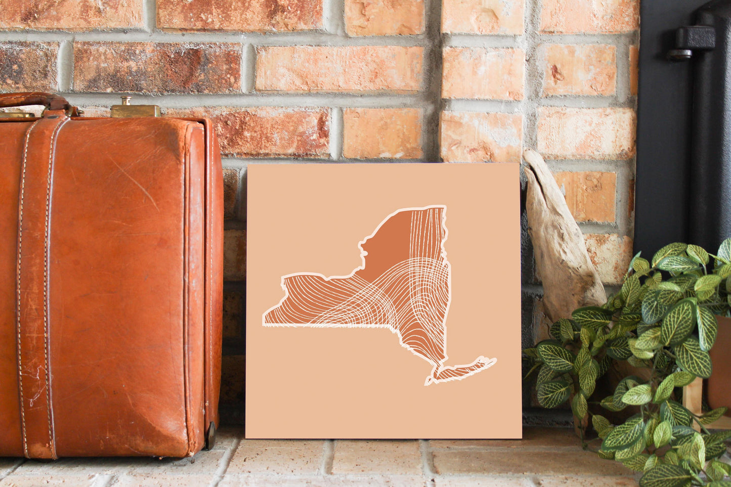 Modern Minimalist New York State Fluid Lines Light | Wood Sign | Eaches | Min 2