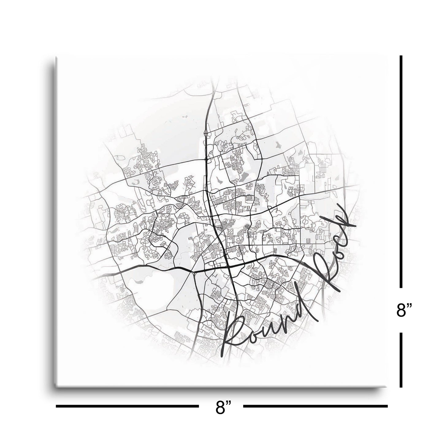 Minimalistic B&W Texas Round Rock Circle Map | Hi-Def Glass Art | Eaches | Min 2