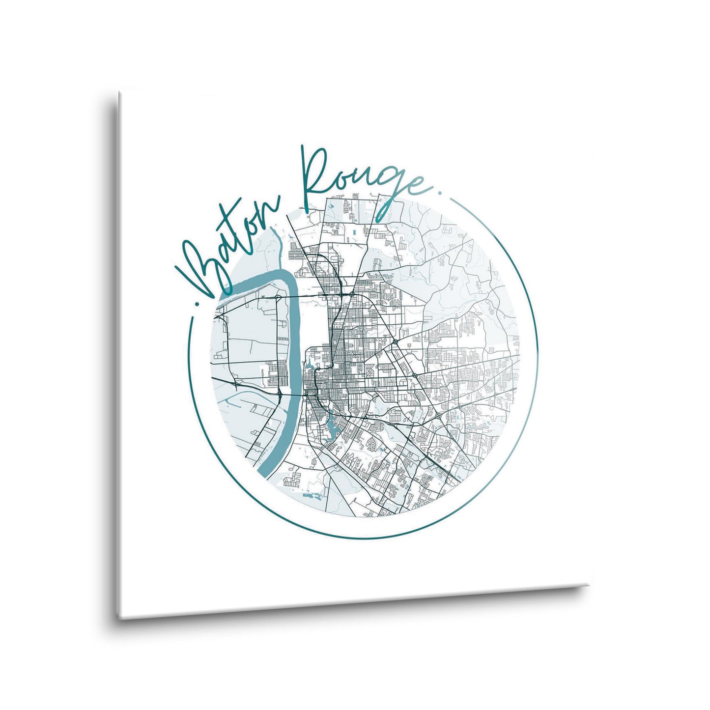 Blue White Baton Rouge Circle Map | Hi-Def Glass Art | Eaches | Min 2