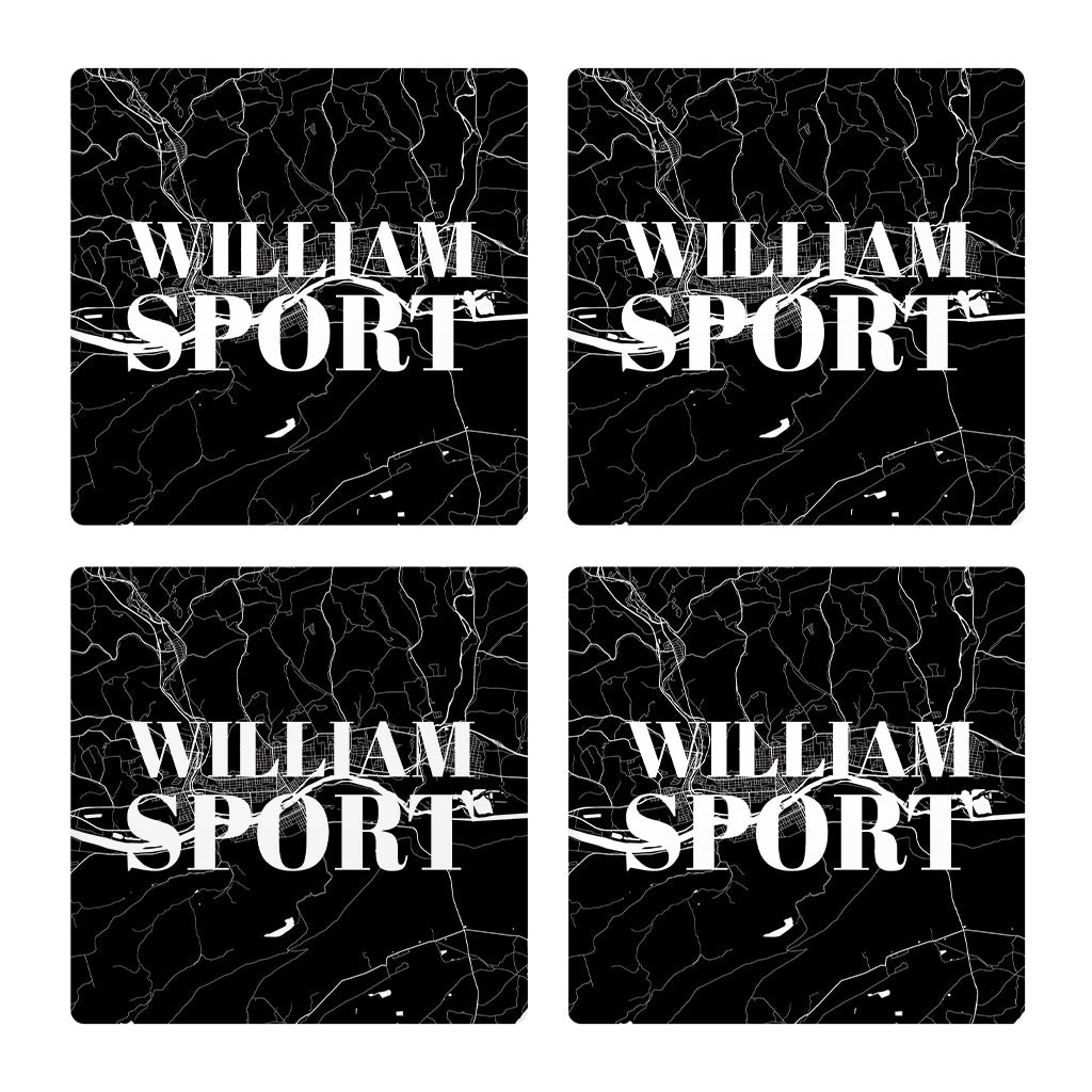 Minimalistic B&W Pennsylvania Williamsport Map | Absorbent Coasters | Set of 4 | Min 2